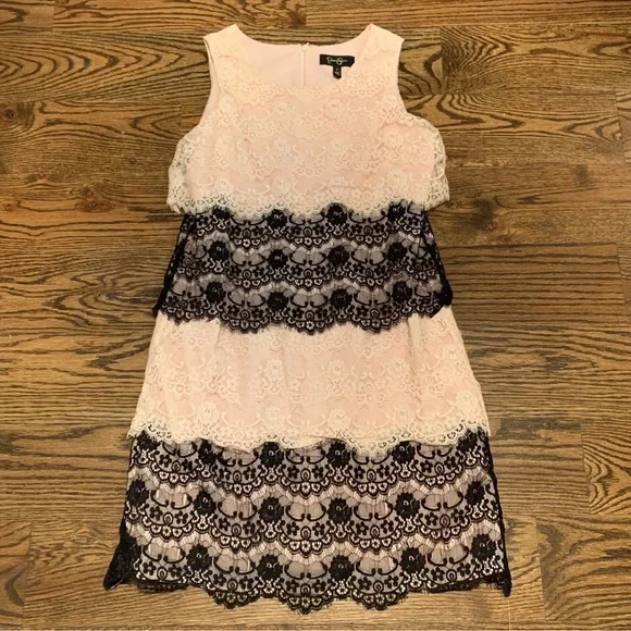 Jessica Simpson | Dresses | Jessica Simpson Pink Black Lace Tiered Dress  Size 4 Layered | Poshmark